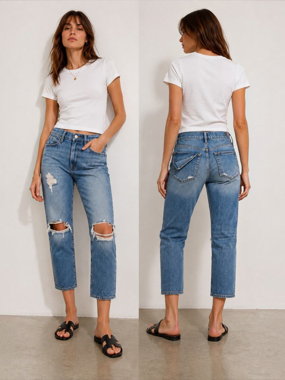 Frame Le Stevie Crop Distressed Boyfriend Jeans Deanne Blue Size 27